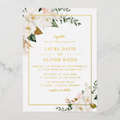 Gold Foil white magnolia floral wedding invitation 箔招待状 (正面)