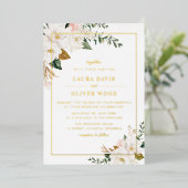 Gold Foil white magnolia floral wedding invitation 箔招待状 (立ち正面)