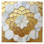 Gold Foil & White Marble Geometric Mosaic Art Deco タイル (正面)