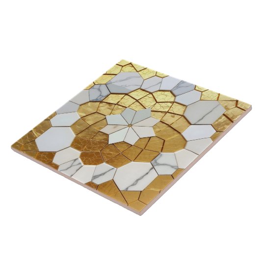 Gold Foil & White Marble Geometric Mosaic Art Deco タイル (側面)