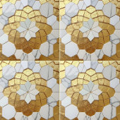 Gold Foil & White Marble Geometric Mosaic Art Deco タイル