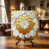 Gold Foil & White Marble Geometric Mosaic Art Deco タイル