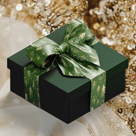 Gold Foil Winter Green Scene Trees Snow サテンリボン