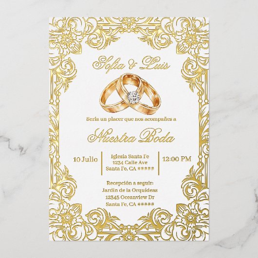 gold foil with frame Spanish wedding  箔招待状 (正面)