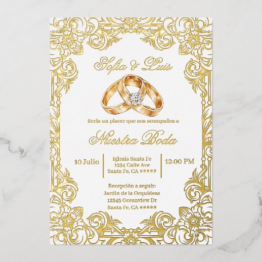 gold foil with frame Spanish wedding  箔招待状 (正面)