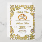 gold foil with frame Spanish wedding  箔招待状 (正面/裏面)