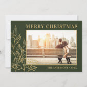 Gold Foliage Green Photo Merry Christmas シーズンカード (正面)