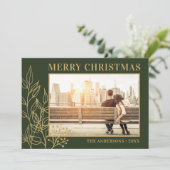 Gold Foliage Green Photo Merry Christmas シーズンカード (スタンド正面)