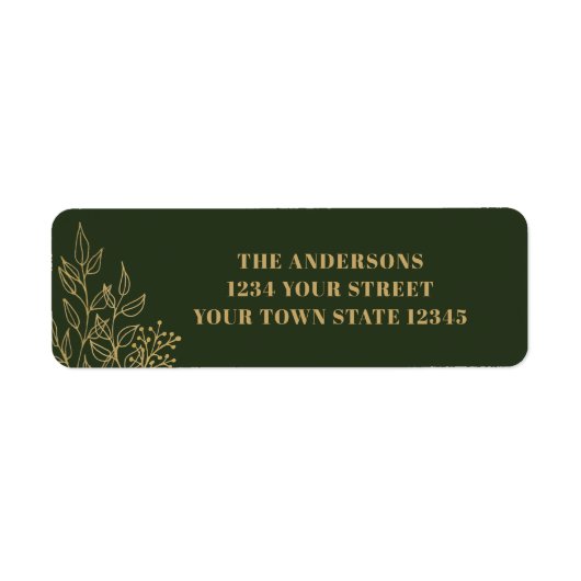 Gold Foliage Green Return Address  ラベル (正面)