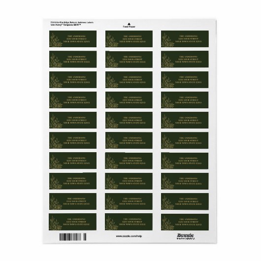 Gold Foliage Green Return Address  ラベル (フルシート)