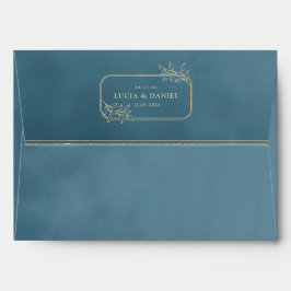 Gold Frame & Blue Velvet Texture Wedding Envelope 封筒