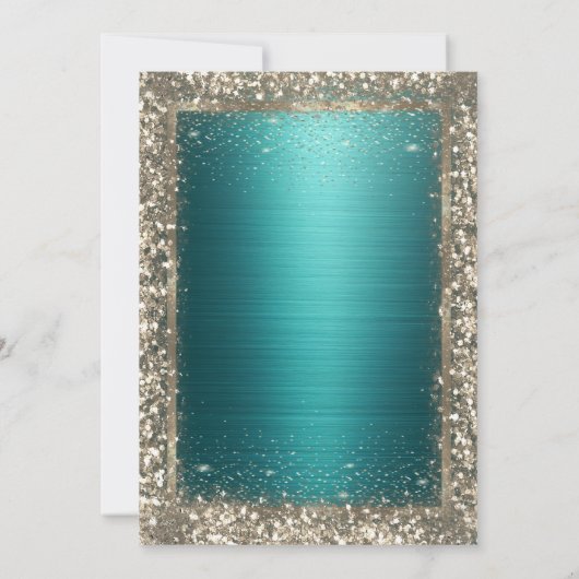 Gold Frame Border Green Metallic Retirement 招待状 (裏面)