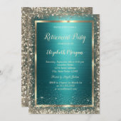 Gold Frame Border Green Metallic Retirement 招待状 (正面/裏面)