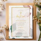 Gold Frame Botanical Flowery Baptism 招待状