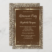 Gold Frame Confetti Border Brown Retirement 招待状 (正面/裏面)
