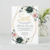Gold frame emerald green floral Sweet 16 invite 招待状 (スタンド正面)