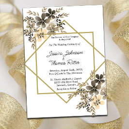 Gold Frame Fall Colors Floral Wedding Invitation 招待状