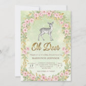 gold frame flower deer baby shower 招待状 (正面)