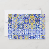 Gold Frame Italian Blue Tile Lemon Meal Wedding 出欠カード (裏面)