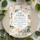 Gold Frame Ivory Peony Garden Baby Shower 招待状