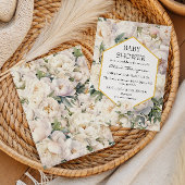 Gold Frame Ivory Peony Garden Baby Shower 招待状