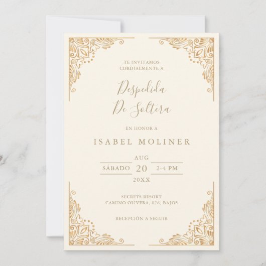 Gold Frame Ornate Spanish Bridal Shower 招待状 (正面)