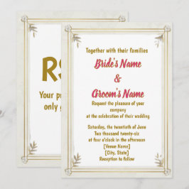 Gold Frame Pearl Floral Wedding Invitation シーズンカード