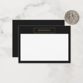 Gold Frame Personalized Name Deep Black Luxury ノートカード (正面/裏面インサイチュ)