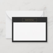 Gold Frame Personalized Name Deep Black Luxury ノートカード (正面)