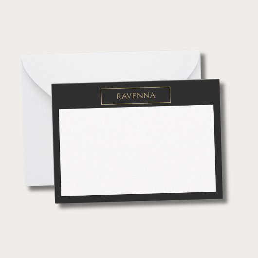 Gold Frame Personalized Name Deep Black Luxury ノートカード