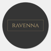 Gold Frame Personalized Name Deep Black Luxury ラウンドシール (正面)