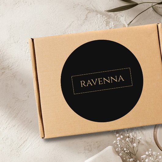 Gold Frame Personalized Name Deep Black Luxury ラウンドシール