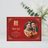 Gold Frame Photo Chinese Wedding サンキューカード (スタンド正面)