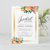 Gold Frame with Orange Floral Modern Bridal Shower 招待状 (スタンド正面)