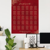 Gold Frills on Red 30 Table Wedding Seating Chart ポスター (ホームオフィス)