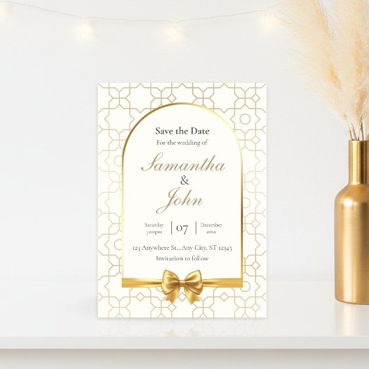 Gold Geometric Arch Photo Save the Date Cards 招待状