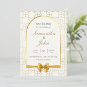 Gold Geometric Arch Photo Save the Date Cards 招待状 (スタンド正面)