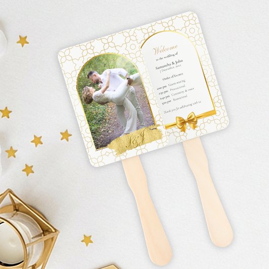 Gold Geometric Arch Wedding Ceremony Fan Program ハンドファン