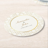 Gold Geometric Art Deco Pattern Wedding ラウンドペーパーコースター (アングル)