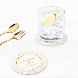 Gold Geometric Art Deco Pattern Wedding ラウンドペーパーコースター