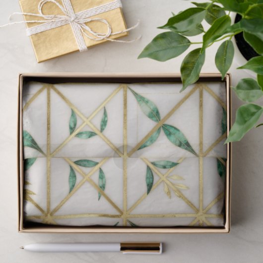 Gold Geometric Emerald Leaf Luxury Pattern 薄葉紙 (ギフト)