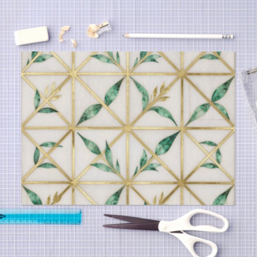 Gold Geometric Emerald Leaf Luxury Pattern 薄葉紙 (クラフト)