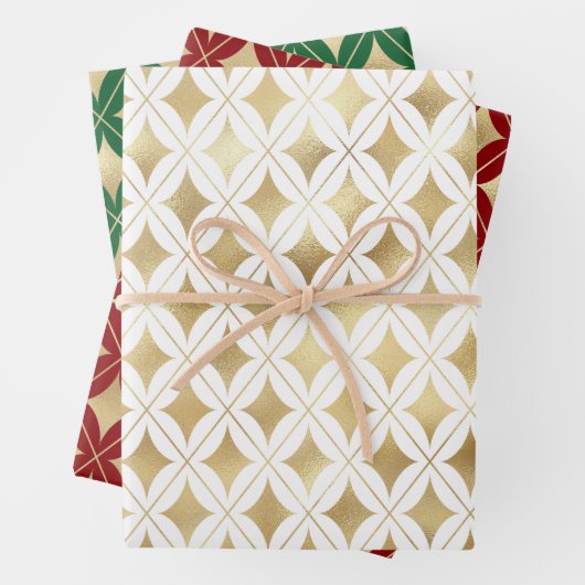 Gold geometric pattern Christmas colors back ラッピングペーパーシート (インサイチュ)