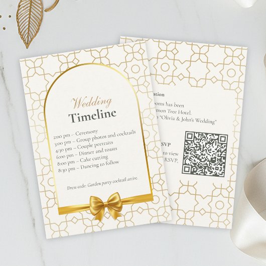 Gold Geometric Wedding Timeline Cards with QR Code エンクロージャーカード