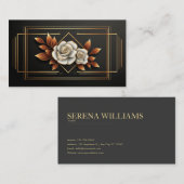 Gold Geometric White Rose Floral Midnight Black 名刺 (正面/裏面)