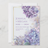 Gold Gilded Periwinkle Hydrangea Frame Wedding 招待状 (正面)