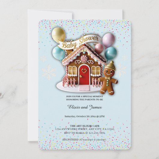 Gold Gingerbread House Baby Shower 招待状 (正面)