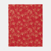 Gold Ginkgo Leaves on Red Elegant Botanical (4) フリースブランケット (正面)