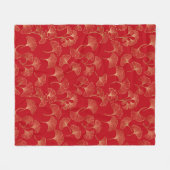 Gold Ginkgo Leaves on Red Elegant Botanical (4) フリースブランケット (正面(横))