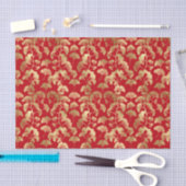 Gold Ginkgo Leaves on Red Elegant Botanical (5) 薄葉紙 (クラフト)